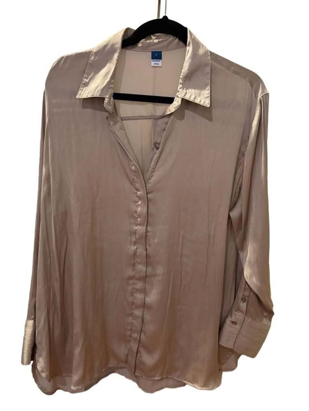Old Navy Champagne Gold Satin Button-Up Long Sleeve Shirt Womens Size L